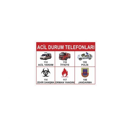Acil Durum Telefonları, Temizlik Malzemeleri Levhası, Çevreyi Temiz Tutunuz, Bu Alanı Temiz Tut, Dışına Değil İçine Atın, İçine Atın Levhası, Temiz İnsan Temiz Eller Levhası, Yangında Camı Kırın, Sedye, İçilebilir Su, Bu Bölüm Gün Kaza Olmadan Çalıştı, Acil Durum Çekici, Tehlike Anında Basınız, Acil Durum Telefonu, Acil Durumda Camı Kırın, Toplanma Noktası Levhası, Acil Toplanma Merkezi Levhası, İlk Yardım Odası Sol Ok, İlk Yardım Odası Sağ Ok, Sigara İçmeye Bu Alanda İzin Verilmiştir, Sigara İçilebilir Alan, Sigara İçme Yeri Levhası, Açmak İçin Sola Çekin,Açmak İçin Sağa Çekin, Emniyetli Durum Levhaları, Uyarı Levhaları, Acil Duş, Göz ve Vücut Duşu, İlk Yardım Noktası, İlk Yardım Dolabı, İlk Yardım, Acil Toplanma Alanı, Acil Toplanma Merkezi, Sigara İçme Alanı Çantası